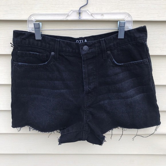 Downtown LA DTLA High Waist Denim Black Jeans Mom Shorts Button Fly Cutoff sz 29 - Picture 2 of 5